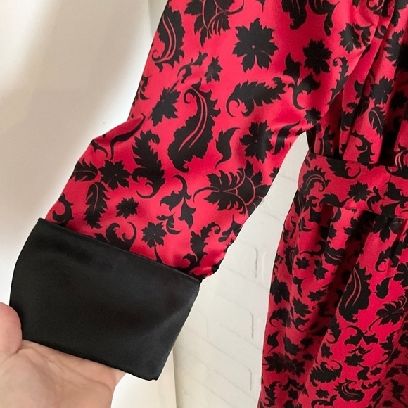 Vintage Y2K Robe Satiny Paisley Red Black Dark Romantic Fairy S Oversized - Picture 11 of 15